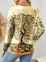 Women's T-shirt Botanical Pattern Elegant Retro Fashion Long Sleeve V-Neck Zipper Print Spring Autumn