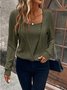 Women's Long Sleeve T-shirt Spring/Fall Army Green Plain Split Joint Crew Neck Daily Going Out Vintage Top