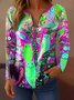 Women's Owl Graphic T-Shirt Elegant Vintage Fashion Long Sleeve V-Neck Regular Top Zipper Print Spring Autumn