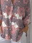 Women's Three Quarter Sleeve Shirt Spring/Fall Purple Floral Printing Shirt Collar Daily Going Out Casual Top