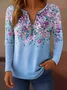 Women's T-shirt Floral Pattern Gradient Elegant Retro Fashion Long Sleeve V-Neck Regular Top Zipper Print Spring Autumn