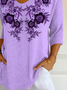 Women's Alzheimer's Disease Floral Print V-Neck T-Shirt