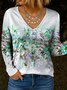 Women's Gradient Color Abstract Pattern T-Shirt Elegant Vintage Long Sleeve V-Neck Regular Fit Top Spring Autumn