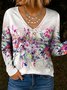 Women's Gradient Color Abstract Pattern T-Shirt Elegant Vintage Long Sleeve V-Neck Regular Fit Top Spring Autumn