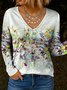 Women's Gradient Color Abstract Pattern T-Shirt Elegant Vintage Long Sleeve V-Neck Regular Fit Top Spring Autumn