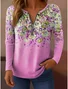 Women's T-shirt Floral Pattern Gradient Elegant Retro Fashion Long Sleeve V-Neck Regular Top Zipper Print Spring Autumn