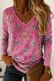 Women's Abstract Pattern T-Shirt Elegant Vintage Long Sleeve V-Neck Regular Fit Top Spring Autumn