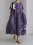 Cotton Crew Neck Casual Dress With No