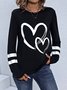 Women's T Shirt Casual Print Long Sleeve Regular Tops Crew Neck Daily Navy Blue Spring Fall