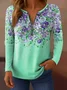 Women's T-shirt Floral Pattern Gradient Elegant Retro Fashion Long Sleeve V-Neck Regular Top Zipper Print Spring Autumn