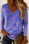 Women's Abstract Pattern T-Shirt Elegant Vintage Long Sleeve V-Neck Regular Fit Top Spring Autumn