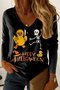 Halloween Women's T-Shirt Graphic Elegant Casual Long Sleeve V-Neck Regular Top