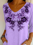 Women's Alzheimer's Disease Floral Print V-Neck T-Shirt