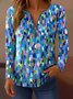 Women's Gradient Color Abstract Pattern T-Shirt Elegant Retro Fashion Long Sleeve V-Neck Regular Fit Top Spring Autumn
