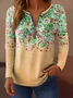 Women's T-shirt Floral Pattern Gradient Elegant Retro Fashion Long Sleeve V-Neck Regular Top Zipper Print Spring Autumn