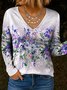 Women's Gradient Color Abstract Pattern T-Shirt Elegant Vintage Long Sleeve V-Neck Regular Fit Top Spring Autumn