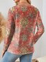 Women's Abstract Pattern T-Shirt Elegant Vintage Long Sleeve V-Neck Regular Fit Top Spring Autumn
