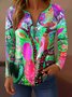 Women's Owl Graphic T-Shirt Elegant Vintage Fashion Long Sleeve V-Neck Regular Top Zipper Print Spring Autumn