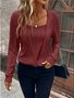 Women's Long Sleeve T-shirt Spring/Fall Army Green Plain Split Joint Crew Neck Daily Going Out Vintage Top