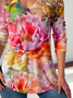 Women's Long Sleeve T-shirt Spring/Fall As Picture Floral Printing Jersey V Neck Daily Going Out Casual Top