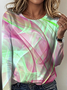 Women's Art Pattern T-shirt Elegant Retro Round Neck Long Sleeve Spring and Autumn Top