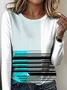Women's Gradient Pattern T-shirt Elegant Retro Round Neck Long Sleeve Spring and Autumn Top