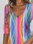 Women's Party Pattern T-Shirt Elegant Retro V-Neck Long-Sleeved Top For Daily Spring And Autumn