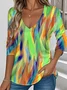 Women's Artistic Gradient Pattern T-shirt Elegant Retro V-neck Long-sleeved Top Daily Spring and Autumn