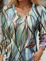 Women's Long Sleeve T-shirt Spring/Fall Green Abstract Printing Jersey V Neck Daily Going Out Casual Top