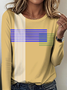 Women's Striped Pattern T-shirt Elegant Retro Round Neck Long Sleeve Spring and Autumn Top
