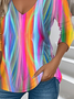 Women's Party Pattern T-Shirt Elegant Retro V-Neck Long-Sleeved Top For Daily Spring And Autumn