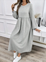 Crew Neck Casual Cotton Dress With No