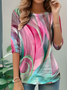 Women's Everyday Graphic T-shirt Elegant Retro Round Neck Long Sleeve Top Spring and Autumn