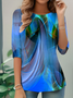 Women's Everyday Graphic T-shirt Elegant Retro Round Neck Long Sleeve Top Spring and Autumn