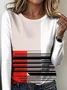 Women's Gradient Pattern T-shirt Elegant Retro Round Neck Long Sleeve Spring and Autumn Top