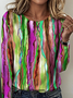 Women's Gradient Pattern T-shirt Elegant Retro Round Neck Long Sleeve Spring and Autumn Top