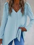Women's Long Sleeve T-shirt Spring/Fall White Split Joint V Neck Daily Going Out Vintage Top