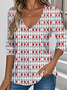 Women's Plaid Pattern T-Shirt Elegant Retro V-Neck Long-Sleeved Top For Daily Spring And Autumn