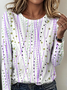 Women's Geometric Pattern T-shirt Elegant Retro Round Neck Long Sleeve Spring and Autumn Top