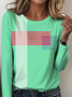 Women's Striped Pattern T-shirt Elegant Retro Round Neck Long Sleeve Spring and Autumn Top