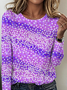 Women's Floral Gradient Pattern T-shirt Elegant Retro Round Neck Long Sleeve Spring and Autumn Top