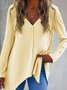Women's Long Sleeve T-shirt Spring/Fall White Split Joint V Neck Daily Going Out Vintage Top