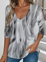 Women's Artistic Gradient Pattern T-shirt Elegant Retro V-neck Long-sleeved Top Daily Spring and Autumn
