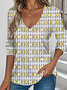 Women's Plaid Pattern T-Shirt Elegant Retro V-Neck Long-Sleeved Top For Daily Spring And Autumn