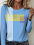 Women's Striped Pattern T-shirt Elegant Retro Round Neck Long Sleeve Spring and Autumn Top