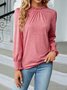 Women's Long Sleeve T-shirt Spring/Fall Pink Plain Split Joint Cotton Crew Neck Balloon Sleeve Daily Going Out Vintage Top