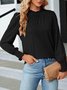Women's Long Sleeve T-shirt Spring/Fall Pink Plain Split Joint Cotton Crew Neck Balloon Sleeve Daily Going Out Vintage Top