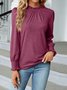 Women's Long Sleeve T-shirt Spring/Fall Pink Plain Split Joint Cotton Crew Neck Balloon Sleeve Daily Going Out Vintage Top