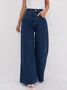 Women's  Commuting Going Out Pants Dark_blue VintageLoose And Slim High Waist Dark Blue Wide-leg Floor-length Jeans