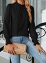 Women's Long Sleeve T-shirt Spring/Fall Pink Plain Split Joint Cotton Crew Neck Balloon Sleeve Daily Going Out Vintage Top